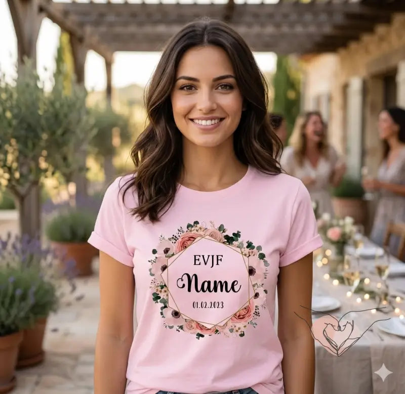 T-SHIRT ROSE PERSONNALISÉ POUR ENTERREMENT DE VIE DE JEUNE