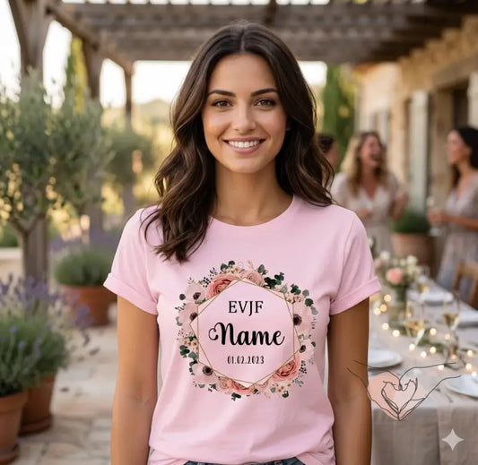 T-SHIRT ROSE PERSONNALISÉ POUR ENTERREMENT DE VIE DE JEUNE