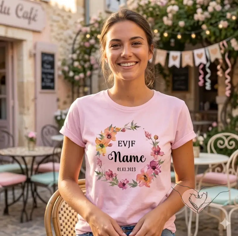TEE SHIRT EVJF PERSONNALISABLE ROSE ÉLÉGANT 1